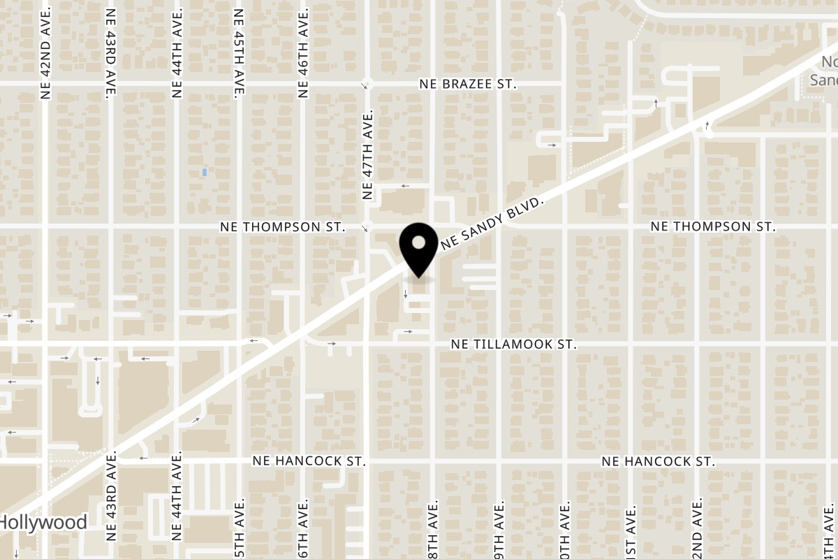 Map showing the location of The Ambassador Restaurant & Karaoke Bar on 4744 NE Sandy Blvd in Portland